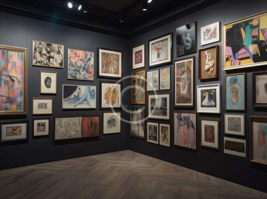 Chevauchement des œuvres d'art dans une galerie d'art au festival ANTE, mettant en valeur des peintures modernes et contemporaines.