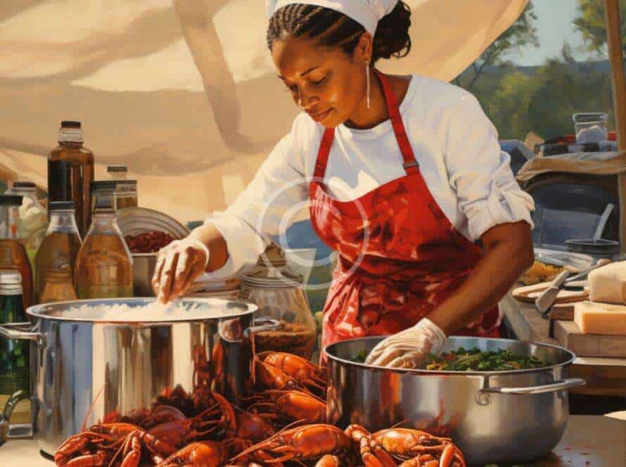 Cuisinière préparant un plat à base de homards frais lors du festival ANTE à Bruxelles.